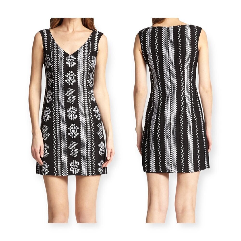 Nanette Lepore Up All Night Embroidered Mini dress, Size 6, Black/white